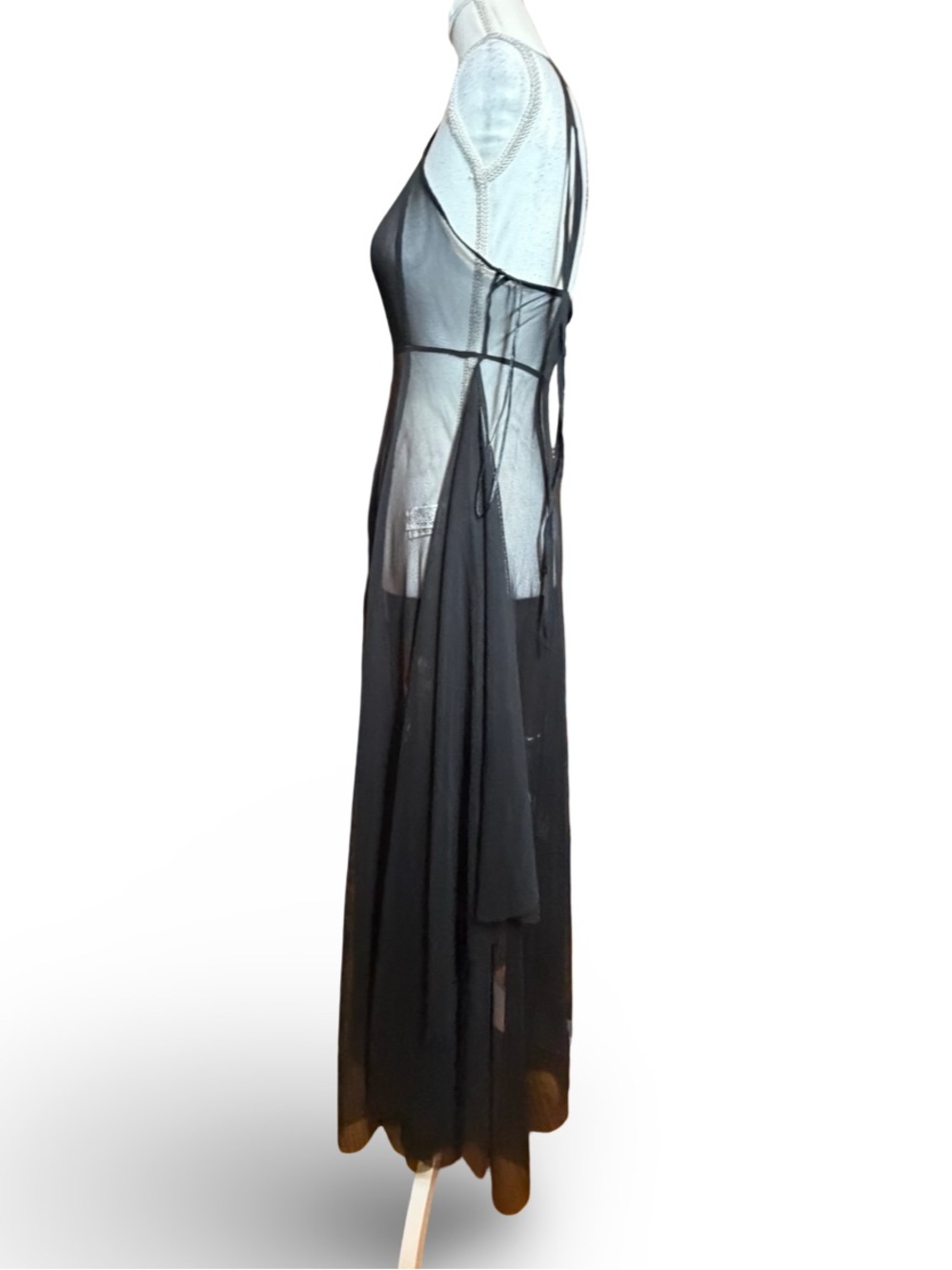 ZARA Black Sheer Mesh Maxi Slip Dress - Size S - Picture 5 of 8